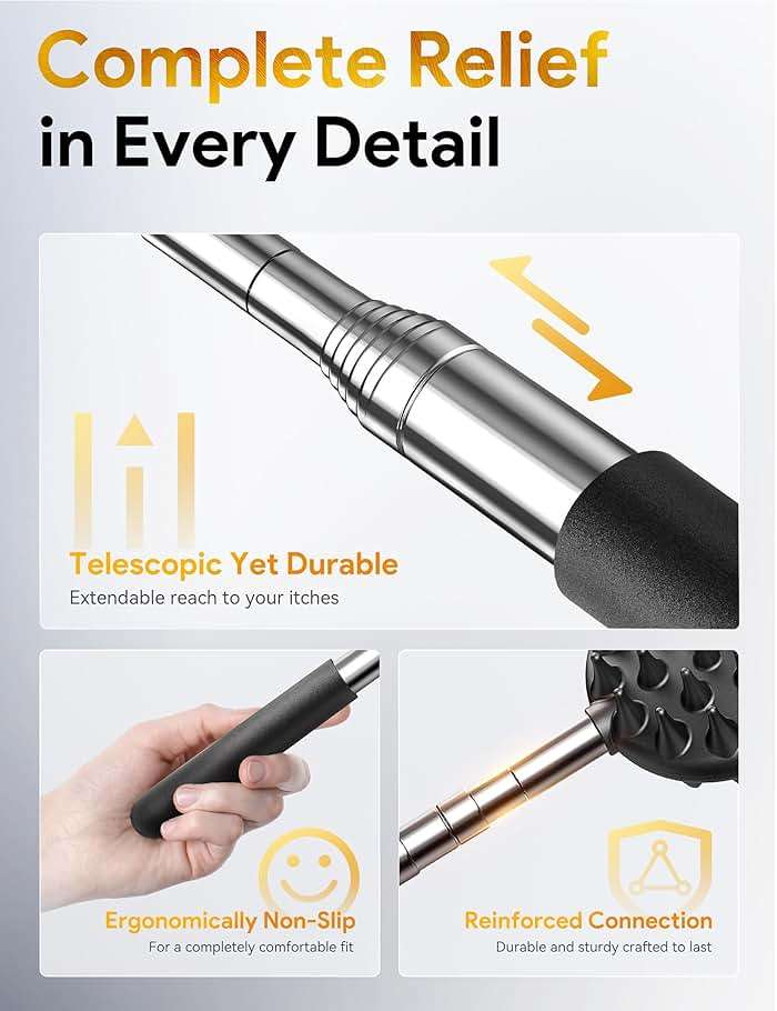 TUKUOS Fathers Day Gift for Dad, Telescoping Back Scratcher with 5 Detachable Scratching Heads, Rubber Handles, Gifts for Men Husband Grandpa, Anniversary Birthday Gift for Adults/Women - Image 5