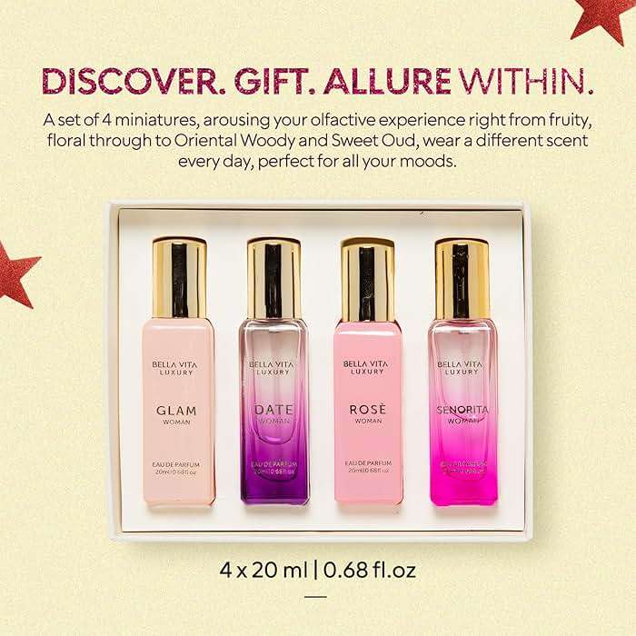 Bellavita Luxury Women's Perfume Gift Set with Rose, Senorita, Date, and Glam | 80ml | Perfume for Women | Pink Pepper, Yuzu and Floral Peach | Long Lasting Fragrance |Mother's day present - Image 4
