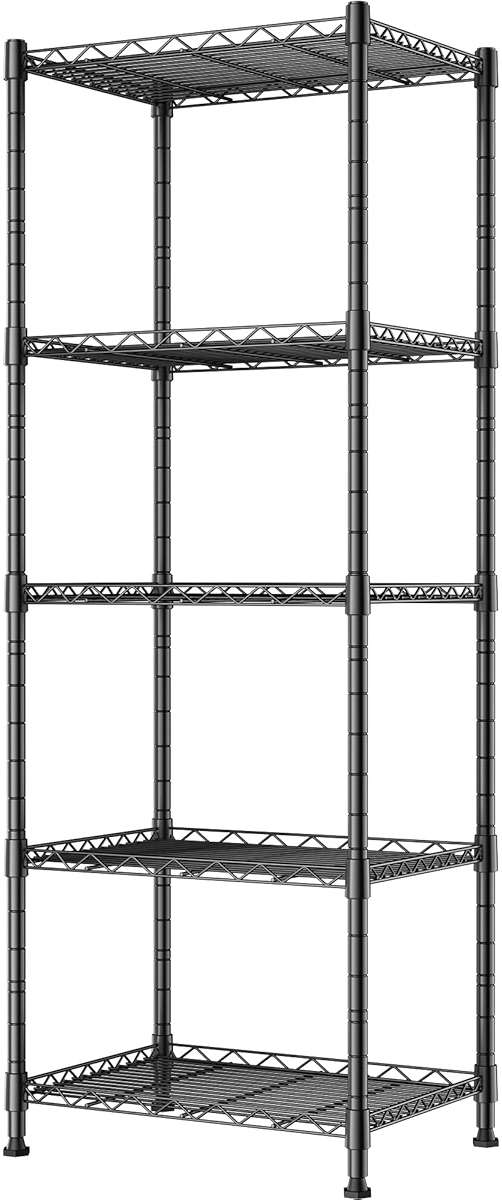 REGILLER 5-Wire Shelving Metal Storage Rack Adjustable Shelves,Standing Storage Shelf Units for Laundry Bathroom Kitchen Pantry Closet(Black,11.8" D x 16.6" W x 53.5" H) - Image 1