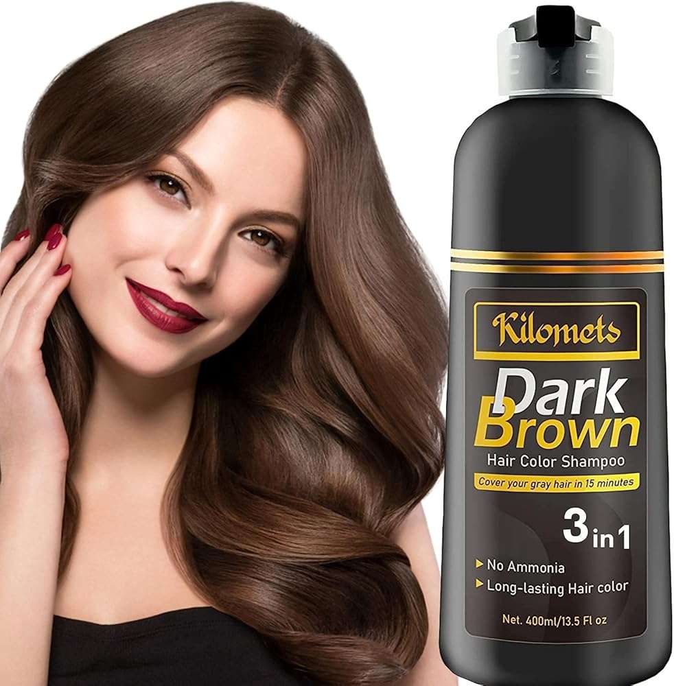 KILOMETS Dark Brown Hair Color Dye Shampoo, 400ml - 100% Grey Coverage in Minutes, Ammonia Free - Gray Silver Hair Dye Shampoo - Image 1