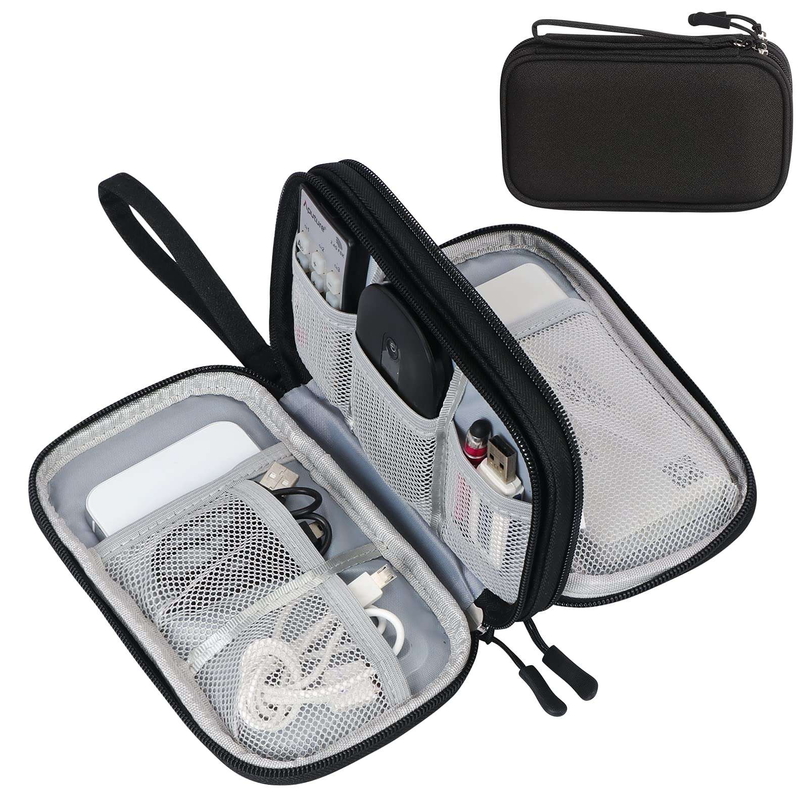 FYY Travel Cable Organizer Pouch Electronic Accessories Carry Case Portable Waterproof Double Layers All-in-One Storage Bag for Cord, Charger, Phone, Earphone Black - Image 1