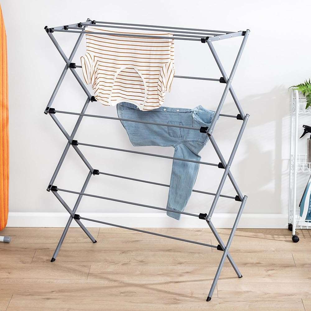 Honey-Can-Do Oversize Family-Size Laundry Drying Rack, 35.5" Extra-Wide (22% Wider Than Standard), 50lb Capacity Sturdy Steel, Foldable Clothes Rack, Silver - Image 2