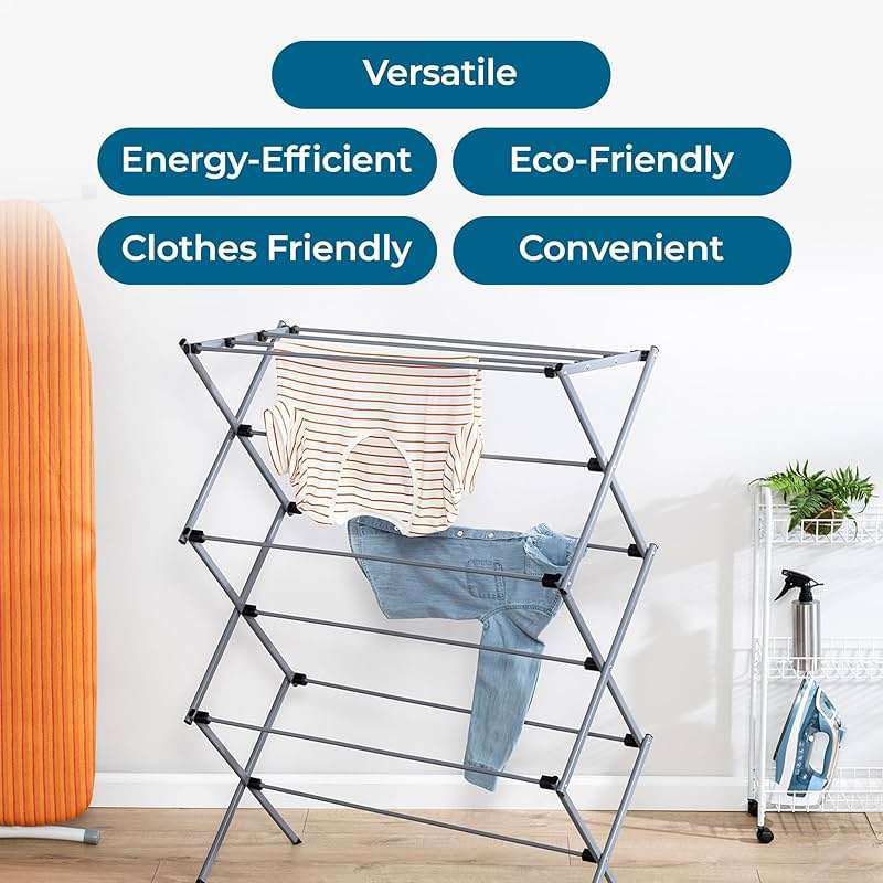 Honey-Can-Do Oversize Family-Size Laundry Drying Rack, 35.5" Extra-Wide (22% Wider Than Standard), 50lb Capacity Sturdy Steel, Foldable Clothes Rack, Silver - Image 4