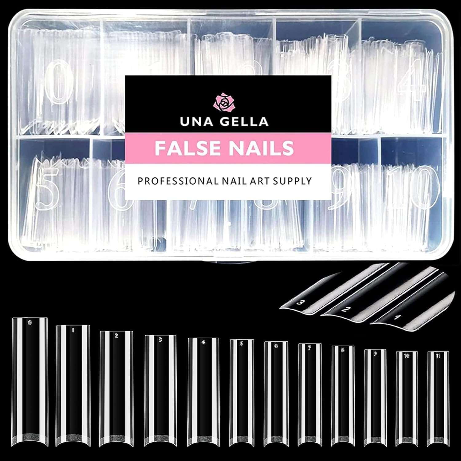 UNA GELLA No C Curve Nail Tips 504 PCS Extra Long XXL Tapered Square Nail Tips Half Cover Nails tips Straight Shape For French Acrylic Nails False Fake Clear Tips Square Shape with Box - Image 1
