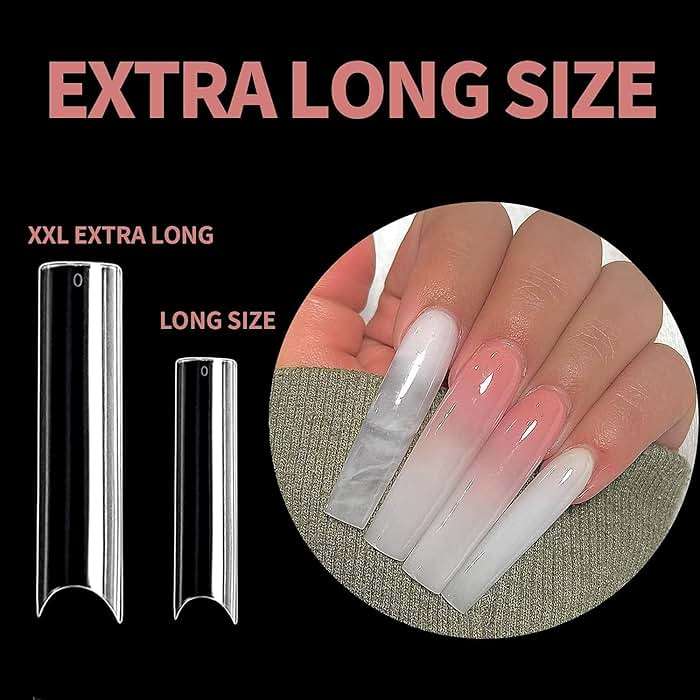 UNA GELLA No C Curve Nail Tips 504 PCS Extra Long XXL Tapered Square Nail Tips Half Cover Nails tips Straight Shape For French Acrylic Nails False Fake Clear Tips Square Shape with Box - Image 3