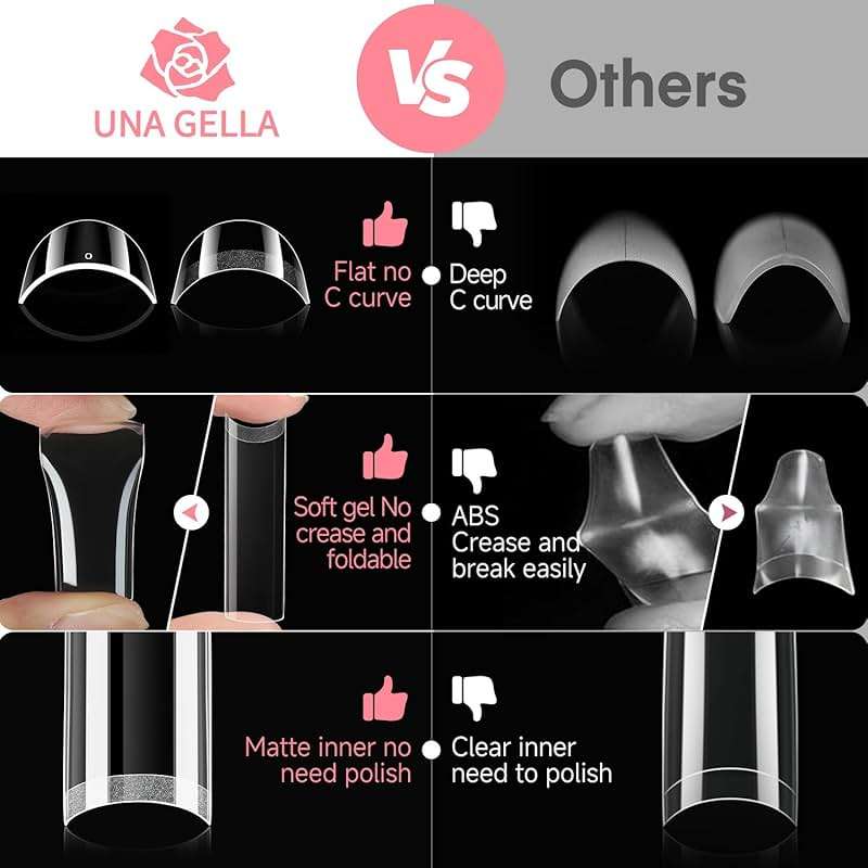 UNA GELLA No C Curve Nail Tips 504 PCS Extra Long XXL Tapered Square Nail Tips Half Cover Nails tips Straight Shape For French Acrylic Nails False Fake Clear Tips Square Shape with Box - Image 5