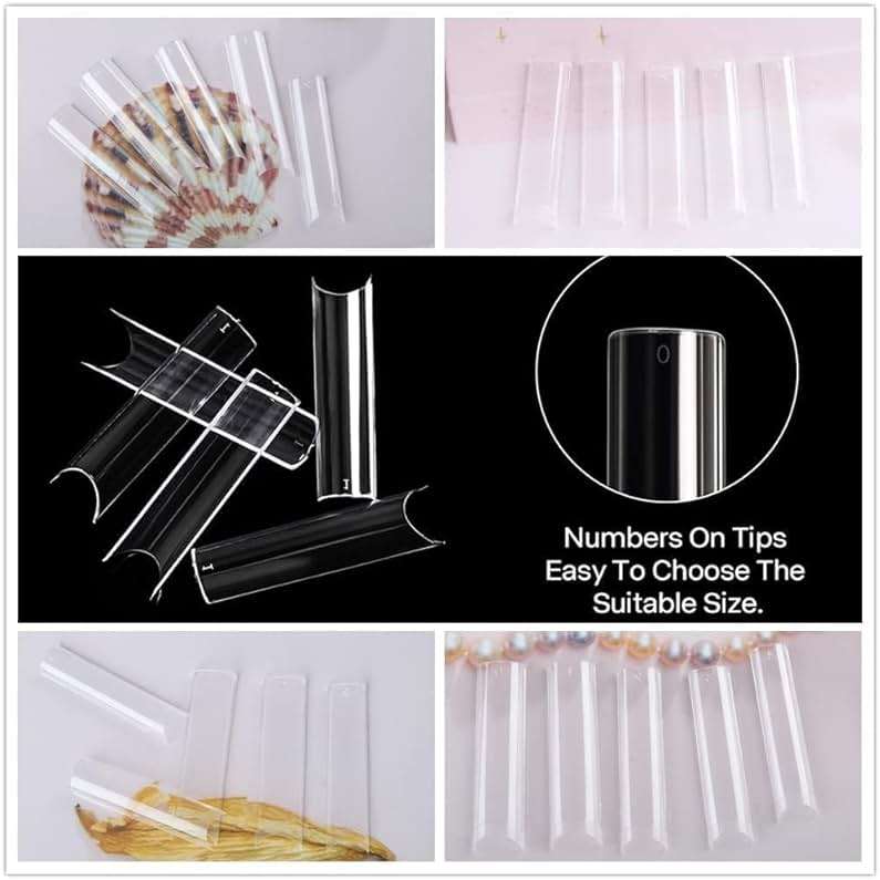UNA GELLA No C Curve Nail Tips 504 PCS Extra Long XXL Tapered Square Nail Tips Half Cover Nails tips Straight Shape For French Acrylic Nails False Fake Clear Tips Square Shape with Box - Image 8