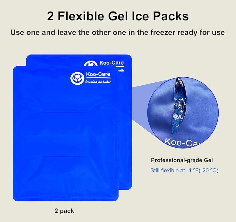 Koo-Care Large Flexible Gel Ice Pack for Injuries Reusable Hot Cold Compress - Fit for Shoulder Arm, Back, Hip, Knee, Shin, Foot Pain Relief, Swelling, Physical Therapy (L, 11" x 14") Pack of 2 - Image 5