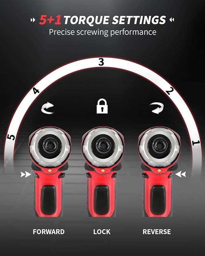 AVID POWER Electric Screwdriver Set Rechargeable 4V Cordless Screwdriver Kit with 44pcs Accessories, 5.65Nm Screw Gun, 5+1 Torque Setting, 2 Position Handle with LED Light - Image 7