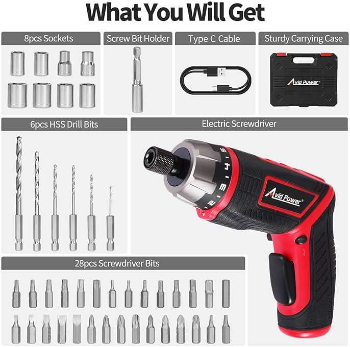 AVID POWER Electric Screwdriver Set Rechargeable 4V Cordless Screwdriver Kit with 44pcs Accessories, 5.65Nm Screw Gun, 5+1 Torque Setting, 2 Position Handle with LED Light - Image 9