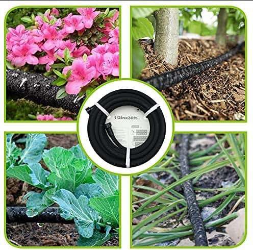 Soaker Hose 100ft - 1/2 Round Rubber Garden Soaker Hoses Kit, Heavy Duty Irrigation Drip Hose, Water Seeper Soaking Hose for Gardens, Flower Beds And Lawn Yard - Image 5