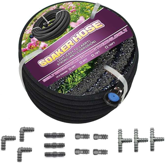 Soaker Hose 100ft - 1/2 Round Rubber Garden Soaker Hoses Kit, Heavy Duty Irrigation Drip Hose, Water Seeper Soaking Hose for Gardens, Flower Beds And Lawn Yard - Image 8