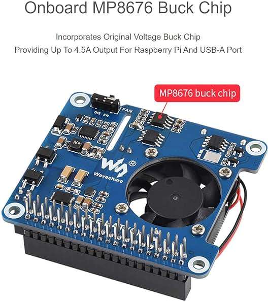 waveshare Power Over Ethernet (PoE) HAT for Raspberry Pi 4B/3B+, 802.3af/at PoE Network Standard, 5V USB-A&12V Header Outputs, PoE HAT Onboard Cooling Fan and MP8676 Buck Chip, Isolated - Image 7
