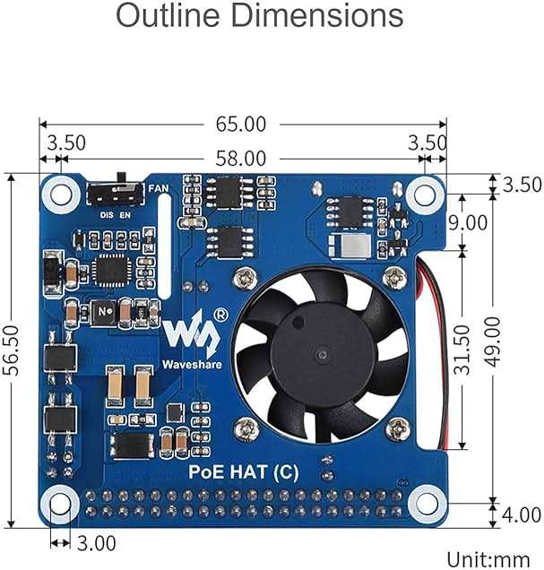 waveshare Power Over Ethernet (PoE) HAT for Raspberry Pi 4B/3B+, 802.3af/at PoE Network Standard, 5V USB-A&12V Header Outputs, PoE HAT Onboard Cooling Fan and MP8676 Buck Chip, Isolated - Image 8