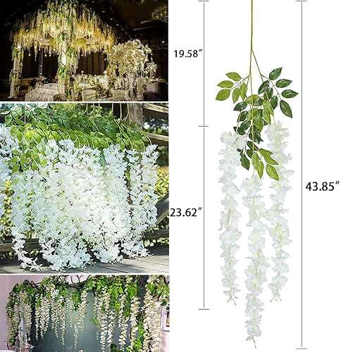 WEISPARK Fake Hanging Flowers - 12 Pieces 3.75 Feet/Piece Artificial Wisteria Vine Ratta Hanging Garland Silk Flowers for Home Party Wedding Decor (White) - Image 3
