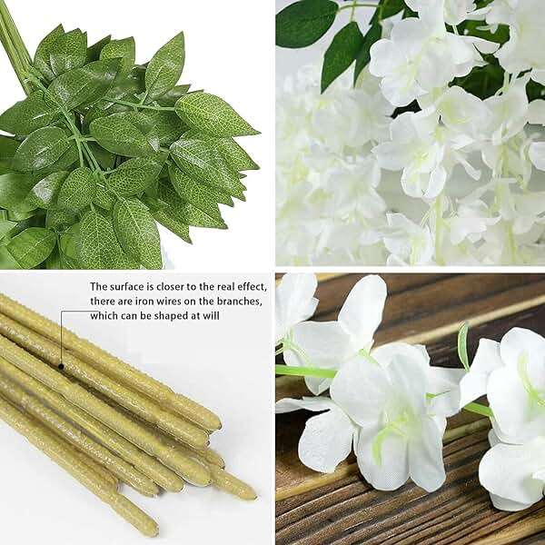 WEISPARK Fake Hanging Flowers - 12 Pieces 3.75 Feet/Piece Artificial Wisteria Vine Ratta Hanging Garland Silk Flowers for Home Party Wedding Decor (White) - Image 4