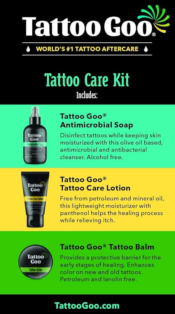 Tattoo Goo Tattoo Aftercare Kit, 3 Piece Set, Includes Antimicrobial Soap, Tattoo Balm & Healing Lotion, Main Vibrant Color & Glow, Complete Kit for Fresh Ink, Ongoing Ink Maintenance & Piercing Care - Image 2