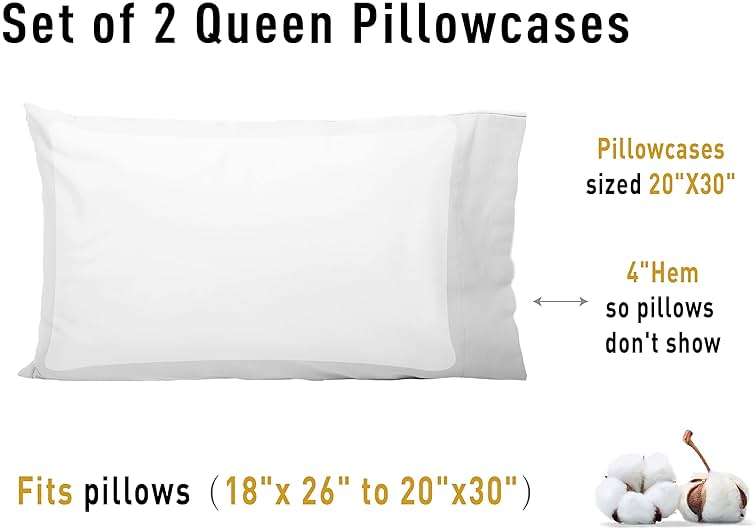 Sunflower Queen Pillowcases Set of 2, 100% Cotton Queen Pillow Cases 2, 20×30 inches Bright White, Soft and Breathable - Image 8