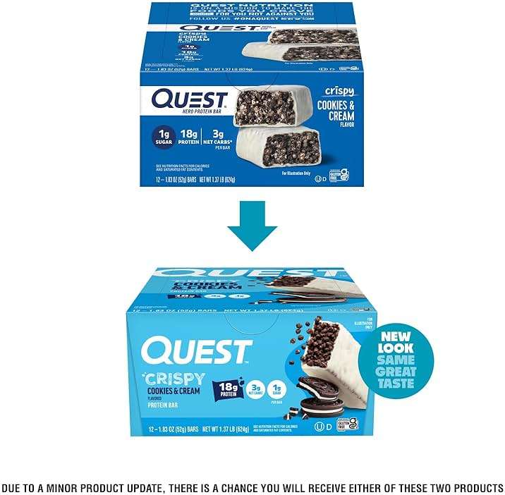 Quest Nutrition Crispy Cookies & Cream Hero Protein Bar, 18g Protein, 1g Sugar, 3g Net Carb, Gluten Free, Protein Snack, Keto Friendly, 12 Count - Image 2