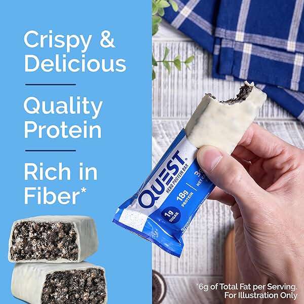 Quest Nutrition Crispy Cookies & Cream Hero Protein Bar, 18g Protein, 1g Sugar, 3g Net Carb, Gluten Free, Protein Snack, Keto Friendly, 12 Count - Image 4