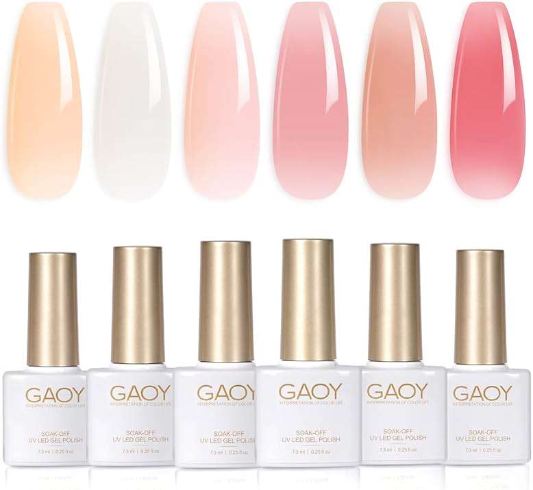 GAOY Milky White Jelly Nude Gel Nail Polish Set, 6 Transparent Colors Sheer Pink Orange Soak Off UV Light Cure Gel Polish Kit for Salon and Nail Art DIY at Home - Image 1