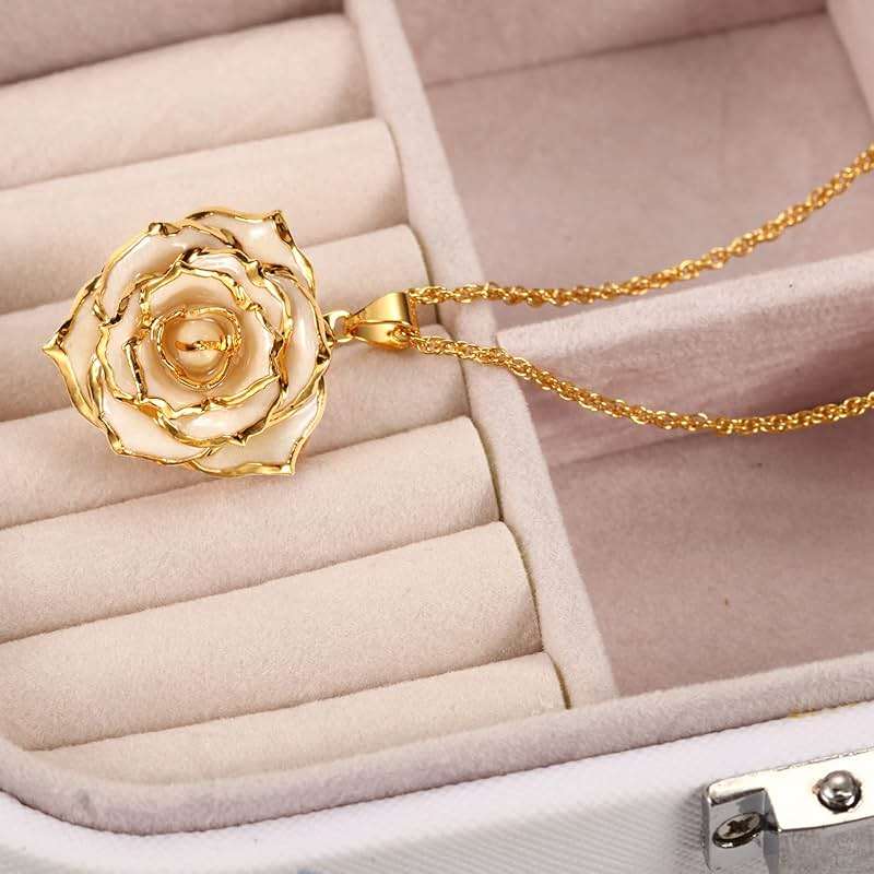AliveRose Real Rose Gold Dipped Necklace Gifts for Women, 24K Gold Dipped Rose Pendant Necklace Jewelry Mothers Day Anniversaries Birthday Christmas Special Occasions Gifts for Her Mom Wife - Image 2