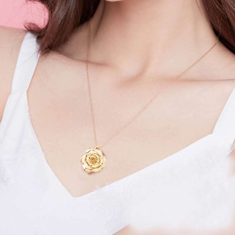 AliveRose Real Rose Gold Dipped Necklace Gifts for Women, 24K Gold Dipped Rose Pendant Necklace Jewelry Mothers Day Anniversaries Birthday Christmas Special Occasions Gifts for Her Mom Wife - Image 5