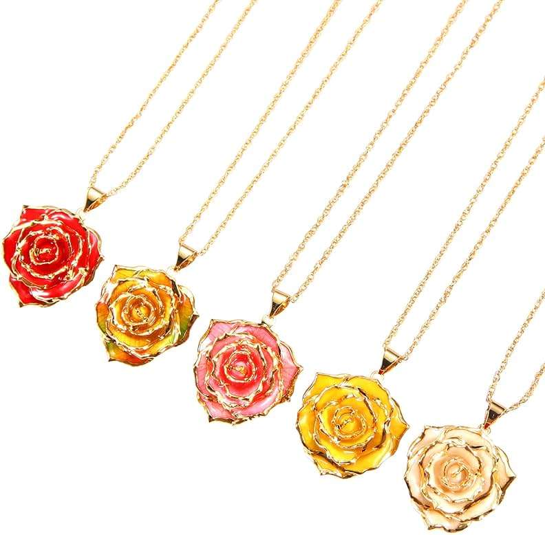 AliveRose Real Rose Gold Dipped Necklace Gifts for Women, 24K Gold Dipped Rose Pendant Necklace Jewelry Mothers Day Anniversaries Birthday Christmas Special Occasions Gifts for Her Mom Wife - Image 6