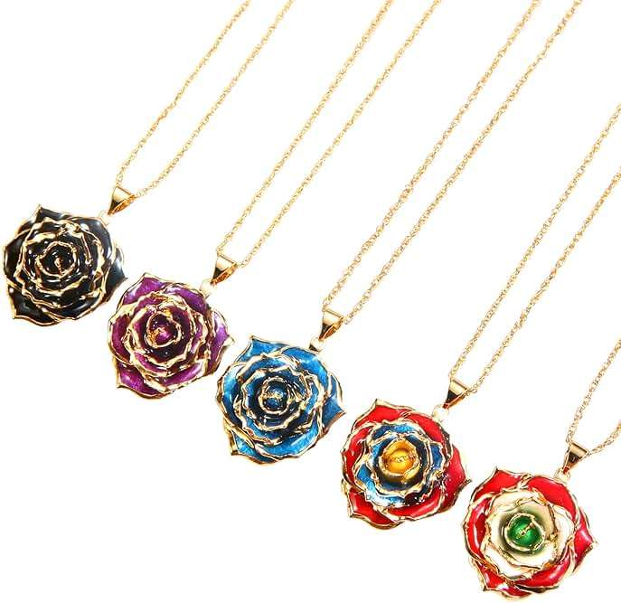 AliveRose Real Rose Gold Dipped Necklace Gifts for Women, 24K Gold Dipped Rose Pendant Necklace Jewelry Mothers Day Anniversaries Birthday Christmas Special Occasions Gifts for Her Mom Wife - Image 7