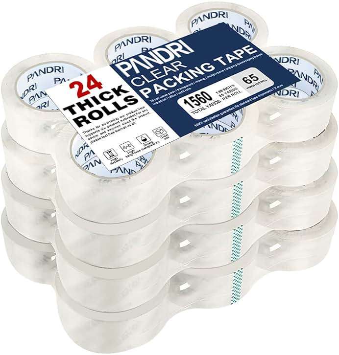 PANDRI Clear Packing Tape, 24 Rolls Heavy Duty Packaging Tape for Shipping Packaging Moving Sealing, 1.88 inches Wide, 65 Yards Per Roll, Total 1560 Yards - Image 1