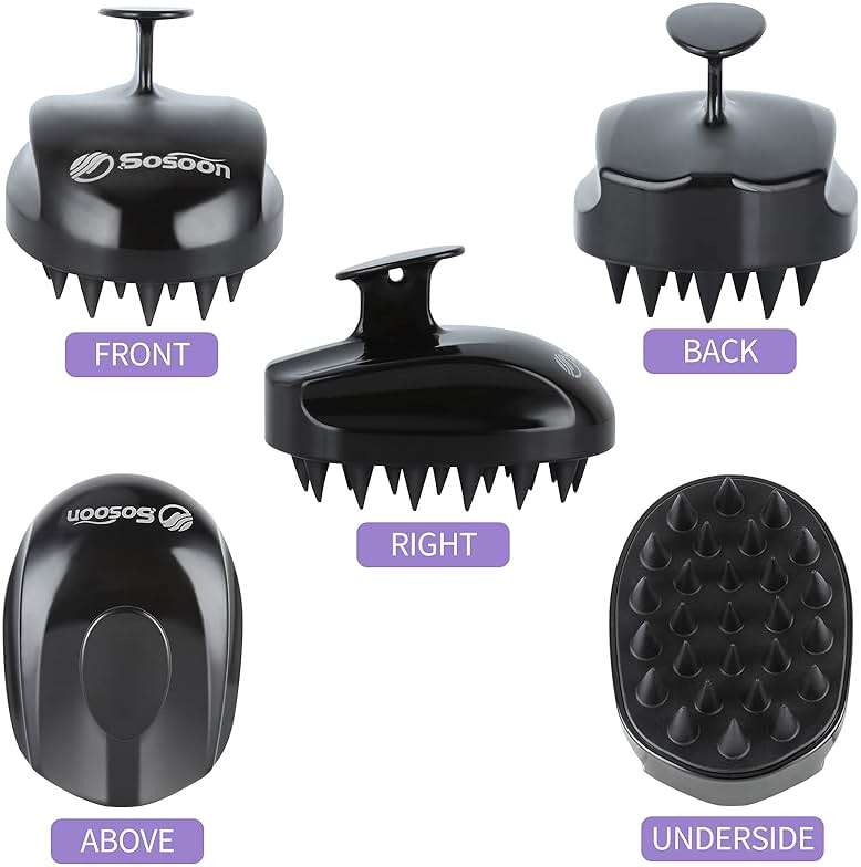 Sosoon Scalp Massager Shampoo Brush, Hair Scalp Scrubber Shower Hair Brush Head Massager for Stress Relax Hair Growth, Dandruff Brush Scalp Exfoliator for Women Men Kids Pets, Black - Image 2