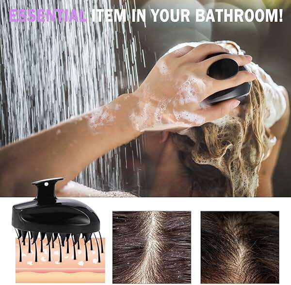 Sosoon Scalp Massager Shampoo Brush, Hair Scalp Scrubber Shower Hair Brush Head Massager for Stress Relax Hair Growth, Dandruff Brush Scalp Exfoliator for Women Men Kids Pets, Black - Image 3