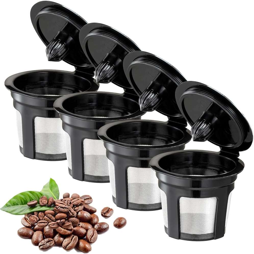 Reusable K Cups, Universal Fit Reusable Coffee Filters with Food Grade Stainless Steel Mesh Eco-Friendly Coffee Pods, for 1.0 and 2.0 Brewers (4) - Image 1