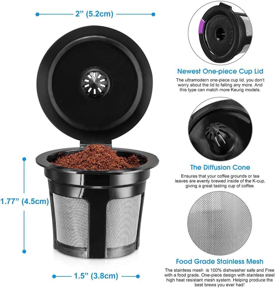 Reusable K Cups, Universal Fit Reusable Coffee Filters with Food Grade Stainless Steel Mesh Eco-Friendly Coffee Pods, for 1.0 and 2.0 Brewers (4) - Image 3