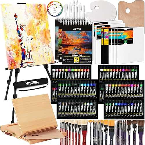 VISWIN Professional All-in-One Art Painting Kit with Aluminum & Beech Wood Easel, 96 Acrylic, Watercolor & Oil Paint Set, Canvas, Painting Set with Complete Art Supplies for Adult, Artist, Beginner - Image 1