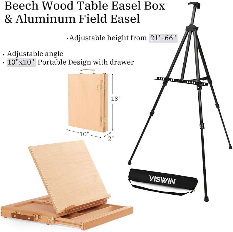 VISWIN Professional All-in-One Art Painting Kit with Aluminum & Beech Wood Easel, 96 Acrylic, Watercolor & Oil Paint Set, Canvas, Painting Set with Complete Art Supplies for Adult, Artist, Beginner - Image 2