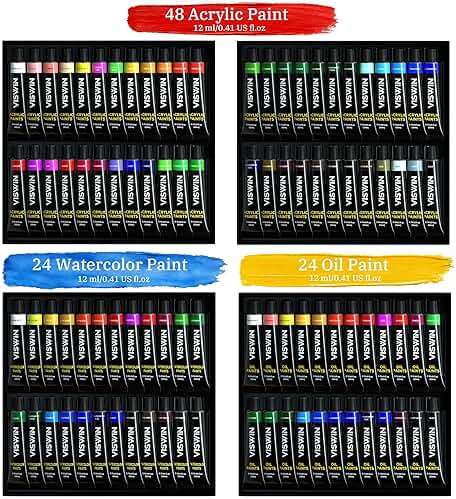 VISWIN Professional All-in-One Art Painting Kit with Aluminum & Beech Wood Easel, 96 Acrylic, Watercolor & Oil Paint Set, Canvas, Painting Set with Complete Art Supplies for Adult, Artist, Beginner - Image 3