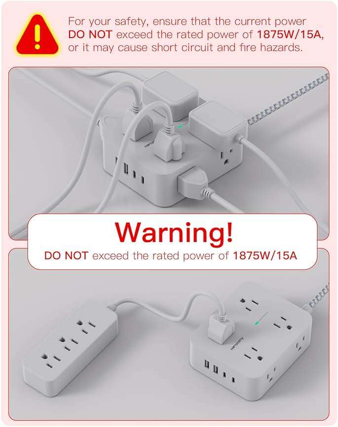 Surge Protector Power Strip - HANYCONY 8 Outlets 4 USB (2 USB C) Charging Ports, Multi Plug Outlet Extender, 5Ft Braided Extension Cord, Flat Plug Wall Mount Desk Charging Station for Home Office ETL - Image 8