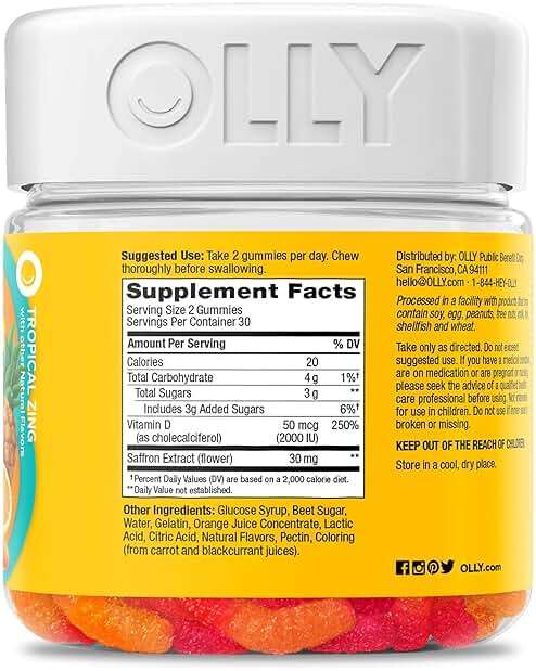 OLLY Hello Happy Gummy Worms, Mood Support Gummies For Adults,* Saffron Extract, Vitamin D, Tropical Zing Flavored, 30 Day Supply - 60 Count - Image 9