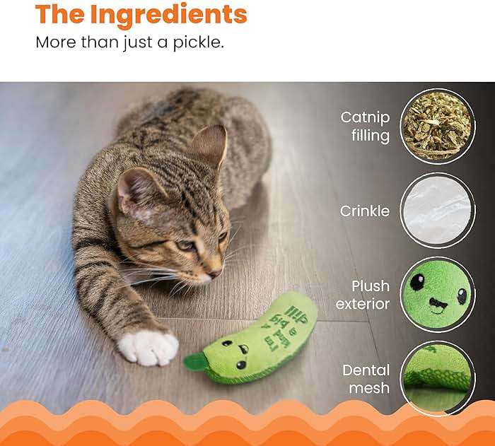 Catstages Crunchy Pickle Kicker Cat Toy – Plush Crinkle Toy with Catnip and Dental Mesh, 6.5" - Image 5