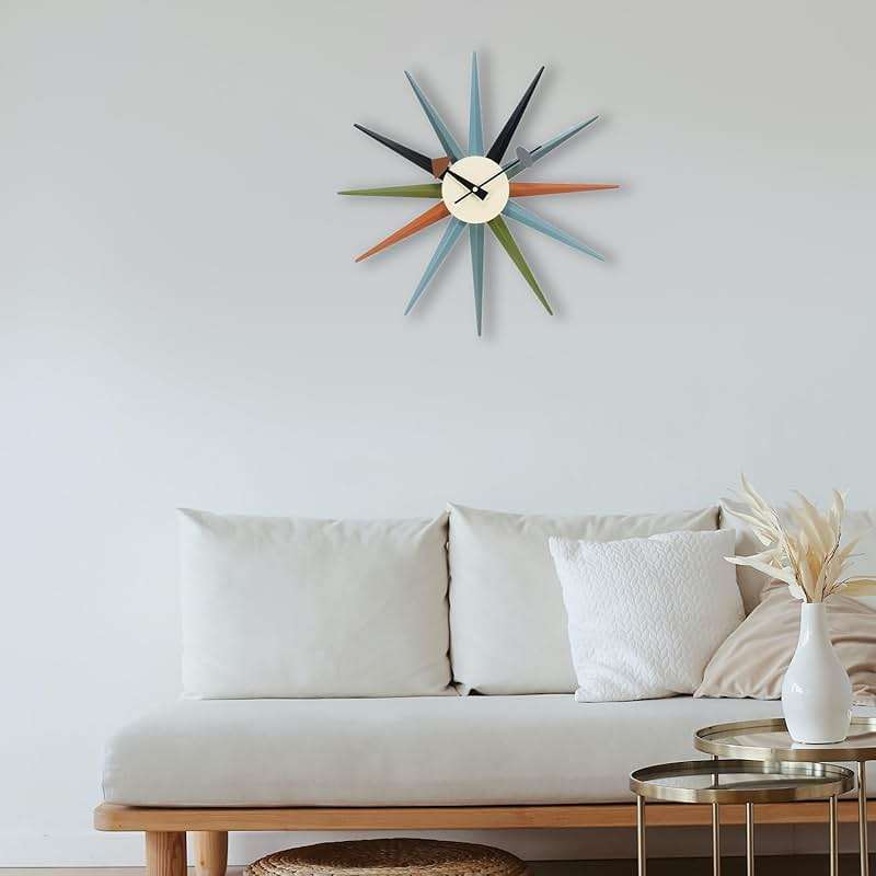 MOLEIHAO Mid Century Modern Wall Clock Large Silent Non Ticking 18 inch Solid Wood Retro Sunburst Clock for Living Room Decor,Office Kitchen - Image 2