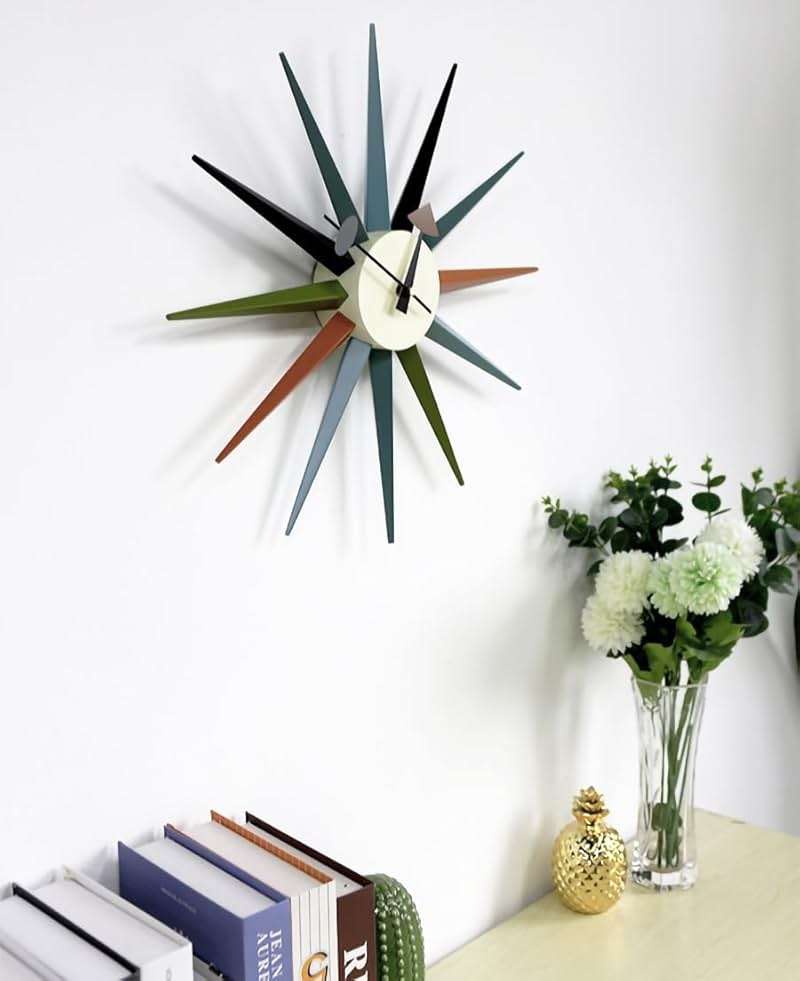 MOLEIHAO Mid Century Modern Wall Clock Large Silent Non Ticking 18 inch Solid Wood Retro Sunburst Clock for Living Room Decor,Office Kitchen - Image 6