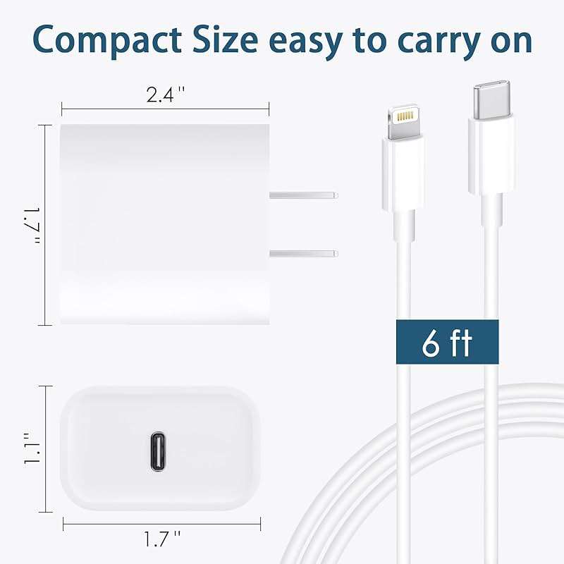 CXX Charger for iPhone 20W Fast Charging [MFi Certified, 2-Pack] USB-C PD Block & 6FT Cable Compatible with iPhone 14/13/12/11/Pro/Plus/Max/Mini/SE, iPad & More - Image 4