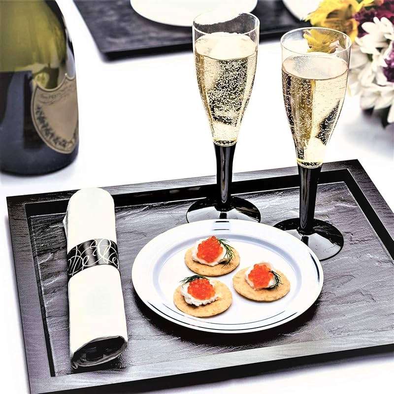 Party Essentials Party Supplies Wrapped Silverware Set Disposable, Pre Rolled Napkin and Cutlery, Spoons/Forks/Knives Black, 50 Units - Image 2