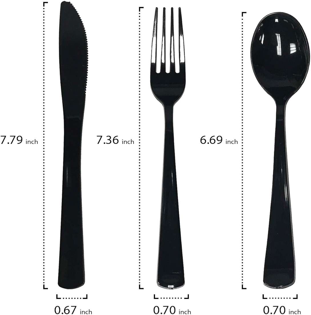 Party Essentials Party Supplies Wrapped Silverware Set Disposable, Pre Rolled Napkin and Cutlery, Spoons/Forks/Knives Black, 50 Units - Image 3