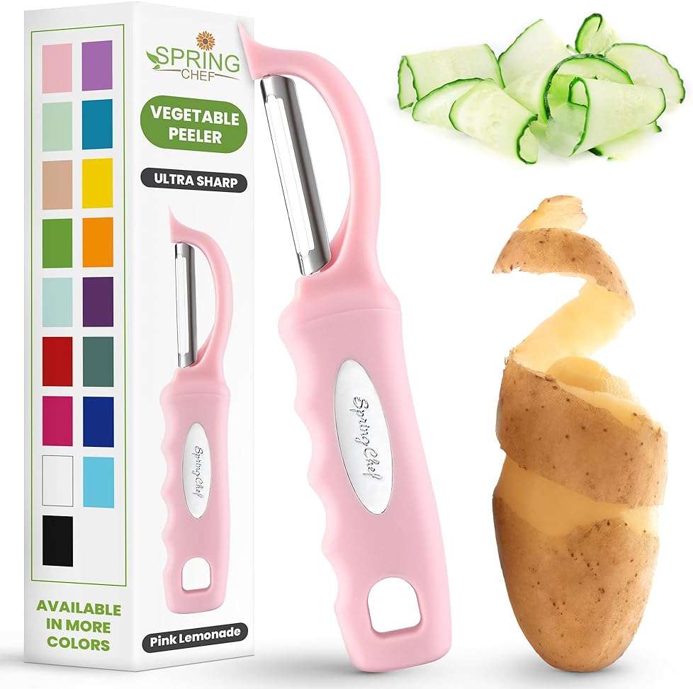 Spring Chef Premium Swivel Vegetable Peeler, Soft Grip Handle and Ultra Sharp Stainless Steel Blades - Perfect Kitchen Peeler For Veggie, Fruit, Potato, Carrot, Apple - Pink Lemonade - Image 1