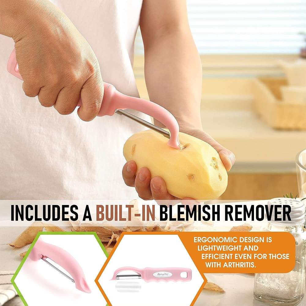 Spring Chef Premium Swivel Vegetable Peeler, Soft Grip Handle and Ultra Sharp Stainless Steel Blades - Perfect Kitchen Peeler For Veggie, Fruit, Potato, Carrot, Apple - Pink Lemonade - Image 5