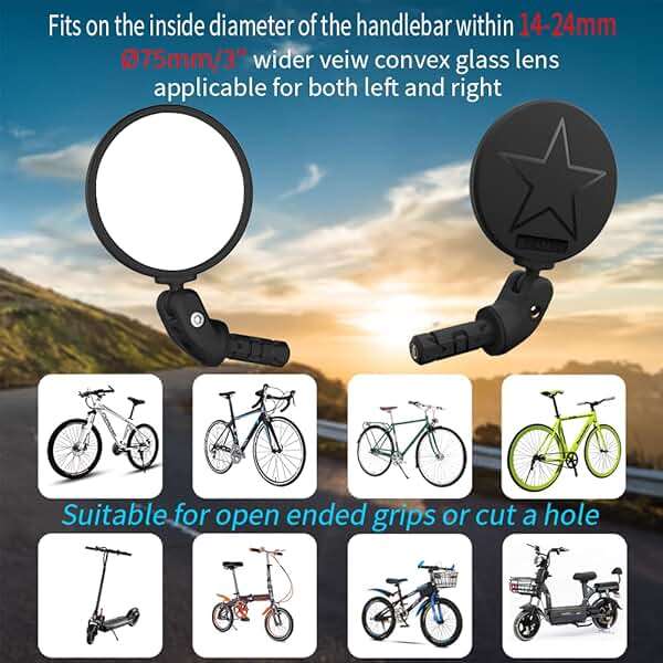 BriskMore Bike Mirrors,Bike Bar End Mirror, HD Glass Convex Lens Bicycle Rearview Mirror, Safe Cycling Rearview Mirror, Easy to Install - Image 2