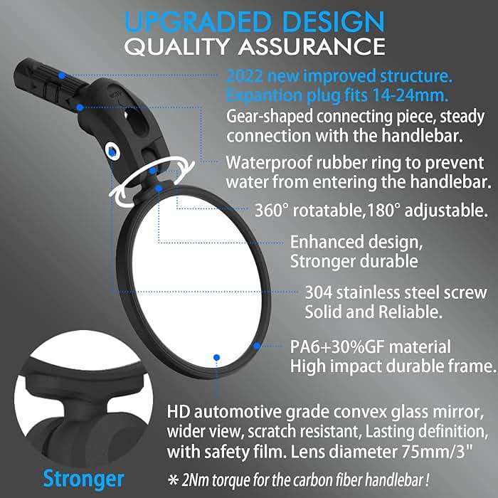 BriskMore Bike Mirrors,Bike Bar End Mirror, HD Glass Convex Lens Bicycle Rearview Mirror, Safe Cycling Rearview Mirror, Easy to Install - Image 3