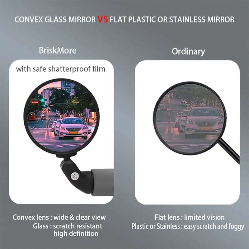BriskMore Bike Mirrors,Bike Bar End Mirror, HD Glass Convex Lens Bicycle Rearview Mirror, Safe Cycling Rearview Mirror, Easy to Install - Image 4